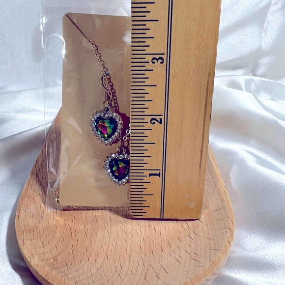 Rhinestone Heart Necklace & Earrings Set - Picture 3 of 3